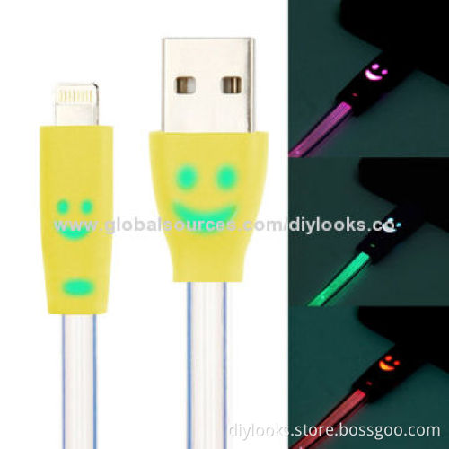 7-color Luminescence USB Charging Cable with Data Transfer Function and Smiley Face